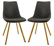 Markley (Charcoal) II Charcoal leather dining chair with gold metal legs/ set of 2