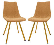 Markley (Brown) II Light brown leather dining chair with gold metal legs/ set of 2