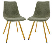 Markley (Green) II Olive green leather dining chair with gold metal legs/ set of 2