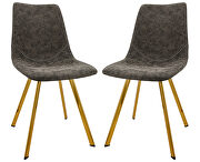 Markley (Gray) II Gray leather dining chair with gold metal legs/ set of 2