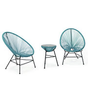 Montara (Blue) Blue finish 3 piece outdoor lounge patio chairs with glass top table