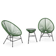 Montara (Dark Green) Dark green finish 3 piece outdoor lounge patio chairs with glass top table