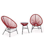 Montara (Red) Red finish 3 piece outdoor lounge patio chairs with glass top table