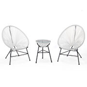 White finish 3 piece outdoor lounge patio chairs with glass top table main photo