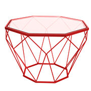 Tempered glass top and red geometric base coffee table main photo
