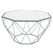 Malibu (Gray) Tempered glass top and geometric gray metal base coffee table