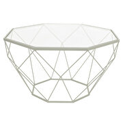 Tempered glass top and geometric white metal base coffee table main photo