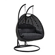 Dark gray cushion and charcoal wicker hanging 2 person egg swing chair main photo