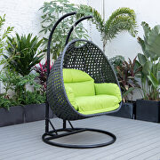 Light green cushion and charcoal wicker hanging 2 person egg swing chair main photo