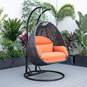 Orange cushion and charcoal wicker hanging 2 person egg swing chair main photo