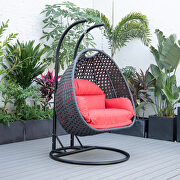 Red cushion and charcoal wicker hanging 2 person egg swing chair main photo