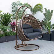 Mendoza (Black) III Black cushion and dark brown wicker hanging 2 person egg swing chair