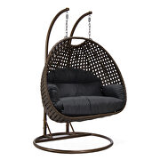 Dark gray cushion and dark brown wicker hanging 2 person egg swing chair main photo