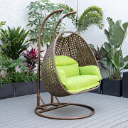 Light green cushion and dark brown wicker hanging 2 person egg swing chair main photo