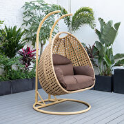 Brown cushion and light brown wicker hanging 2 person egg swing chair main photo