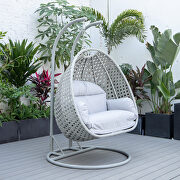 Light gray cushion and wicker hanging 2 person egg swing chair main photo