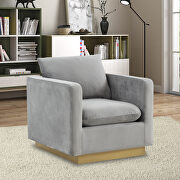 Nervo (Light Gray) Light gray velvet accent armchair w/ gold frame