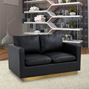 Nervo (Black) L Modern style upholstered black leather loveseat with gold frame