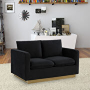 Modern style upholstered midnight black velvet loveseat with gold frame main photo