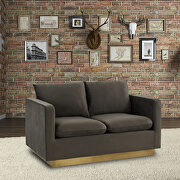 Nervo (Dark Gray) Modern style upholstered dark gray velvet loveseat with gold frame