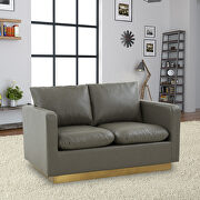 Modern style upholstered gray leather loveseat with gold frame main photo