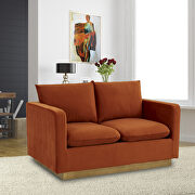 Nervo (Orange) Modern style upholstered orange marmalade velvet loveseat with gold frame