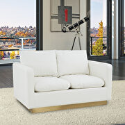 Modern style upholstered white leather loveseat with gold frame main photo