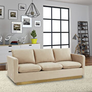 Modern style upholstered beige velvet sofa with gold frame main photo