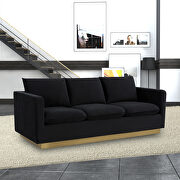 Modern style upholstered midnight black velvet sofa with gold frame main photo