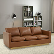 Modern style upholstered cognac tan leather sofa with gold frame main photo