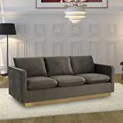 Modern style upholstered dark gray velvet sofa with gold frame main photo