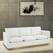 Nervo (White) L Modern style upholstered white leather sofa with gold frame