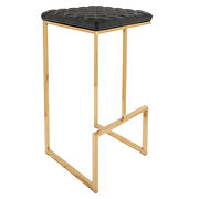 Quincy (Charcoal) II Charcoal black quilted stitched leather bar stools with gold metal frame