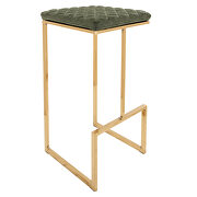 Quincy (Olive) II Olive green quilted stitched leather bar stools with gold metal frame