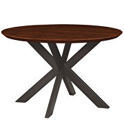 Dark walnut round wooden top and metal base dining table main photo
