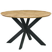 Revanna (Natural) II Natural wood round wooden top and metal base dining table