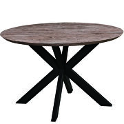 Rustic gray round wooden top and metal base dining table main photo