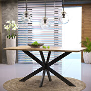 Natural wood rectangular wooden top and metal base dining table main photo