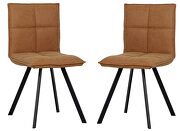 Markley (Brown) III Light brown leather dining chair with sturdy metal legs/ set of 2
