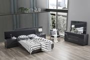Dark gray contemporary bed w/ upholstered headboard main photo