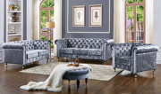Charisma (Silver) Silver velour fabric tufted sofa in glam style
