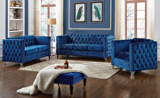 Explicite (Blue) Blue velour fabric tufted sofa in glam style