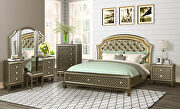 Glam style olive finish contemporary king bed w/ led main photo