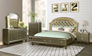 Glam style olive finish contemporary bed w/ led main photo