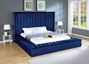 Storage blue velvet bed w/ solid platform