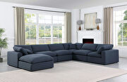 7pcs 158-inch navy linen fabric comfy modular sectional sofa