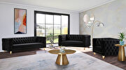 Black velvet / gold nailheads stylish sofa main photo