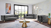 Gray velvet / gold nailheads stylish sofa main photo