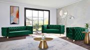 Green velvet / gold nailheads stylish sofa main photo