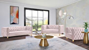 Pink velvet / gold nailheads stylish sofa main photo